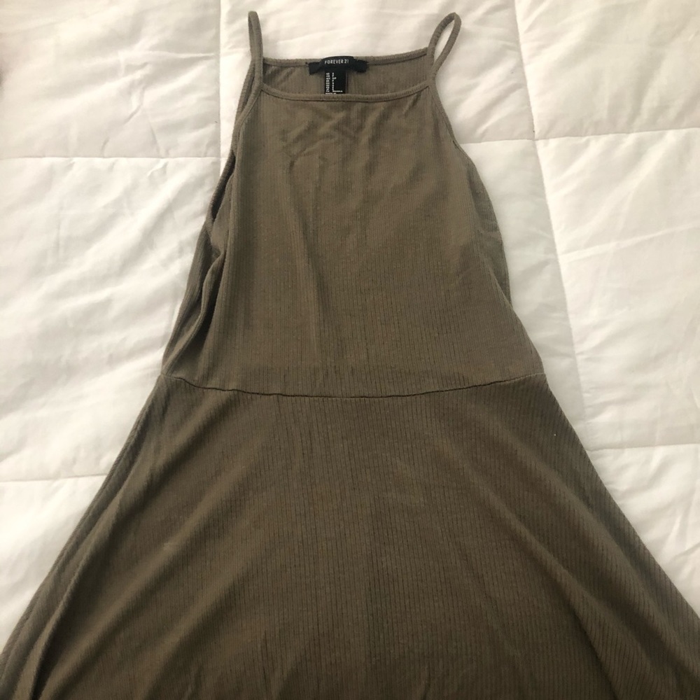 Olive Green Spaghetti Top Dress